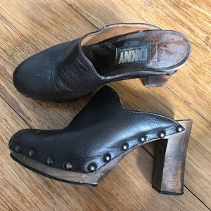 DKNY Brown Leather Vintage Clogs